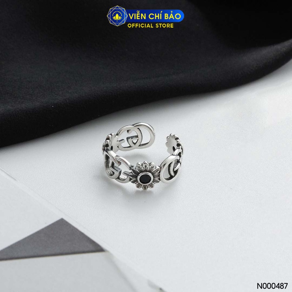 Nhẫn bạc nữ Hoa Cúc đen chất liệu bạc Thái 925 thời trang phụ kiện trang sức nữ thương hiệu Viễn Chí Bảo N000487