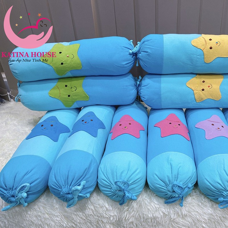 Cặp gối ôm trẻ em 50cm, vải cotton cara đắp hình sao nhiều màu dễ thương, gối êm ái mềm mại phù hợp cho bé dưới 1 tuổi