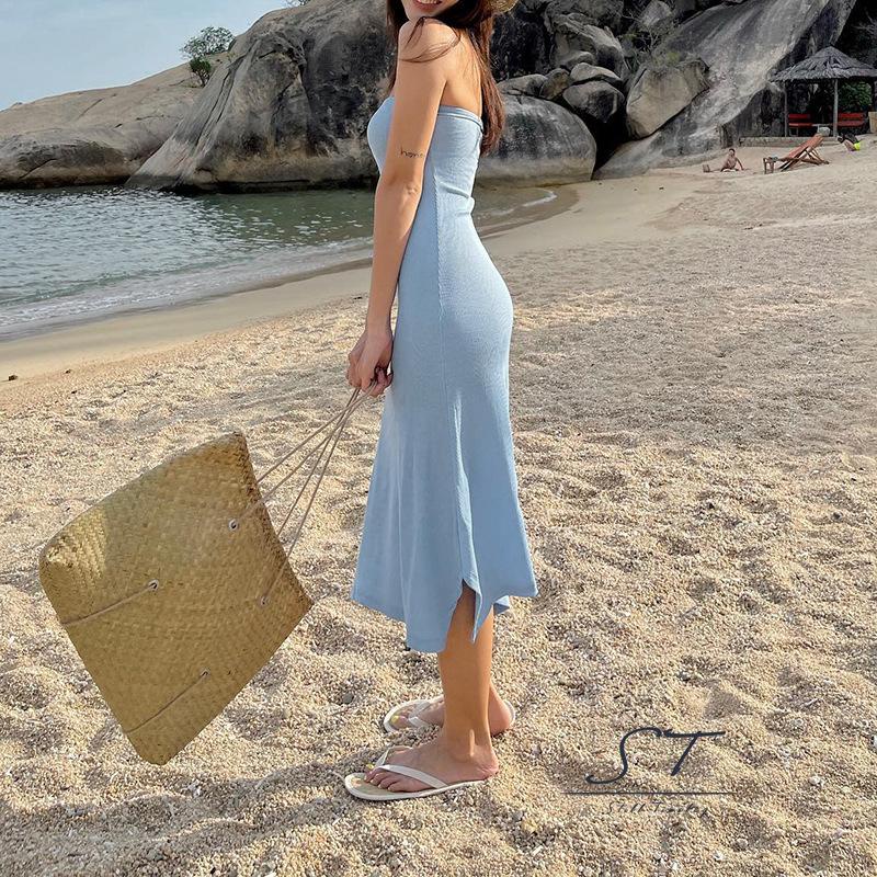 Đầm Dài Dáng Ôm Không Dây Màu Sắc Đơn Giản Thanh Lịch CY03 Dành Cho Nữ