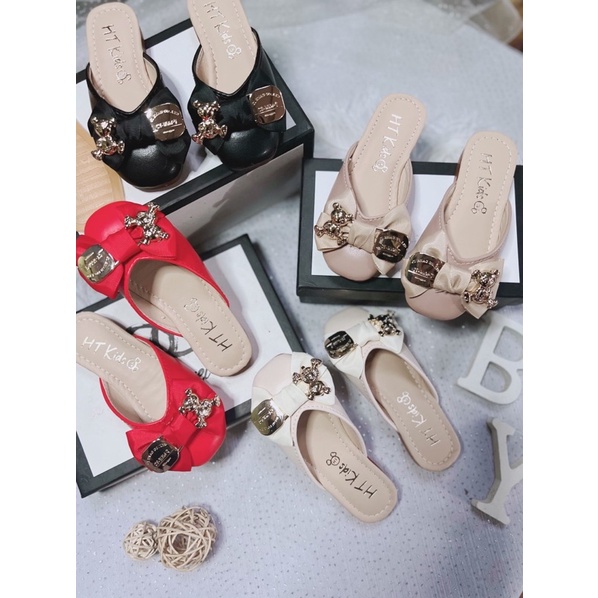 Sục bé gái, sục khoá nơ đẹp da PU mềm đế chống trơn trượt cho bé gái M012