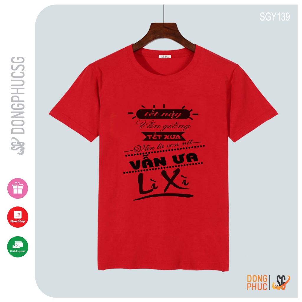 Áo thun Tết màu đỏ phông unisex nam nữ cổ tròn thun cotton 4 chiều dày dặn SGY139 DONGPHUCSG