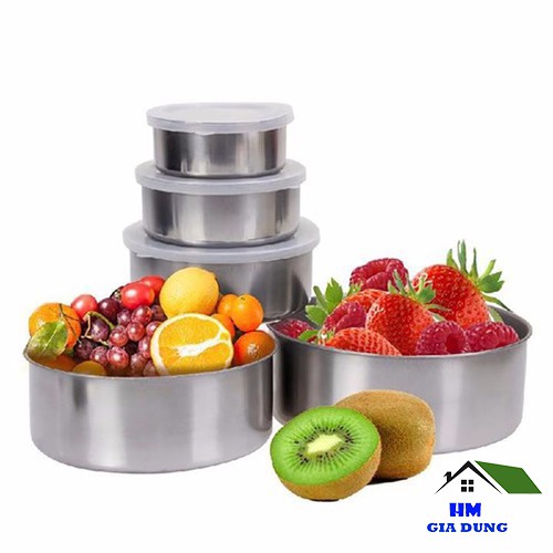 Bộ 5 bát inox có lắp đậy đồ dùng cho nhà bếp phòng ăn GD26