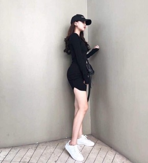 Váy body vạt bầu tay dài xỏ ngón cực xinh