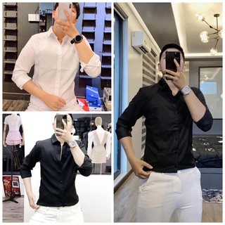 Áo sơ mi nam trắng đen trơn