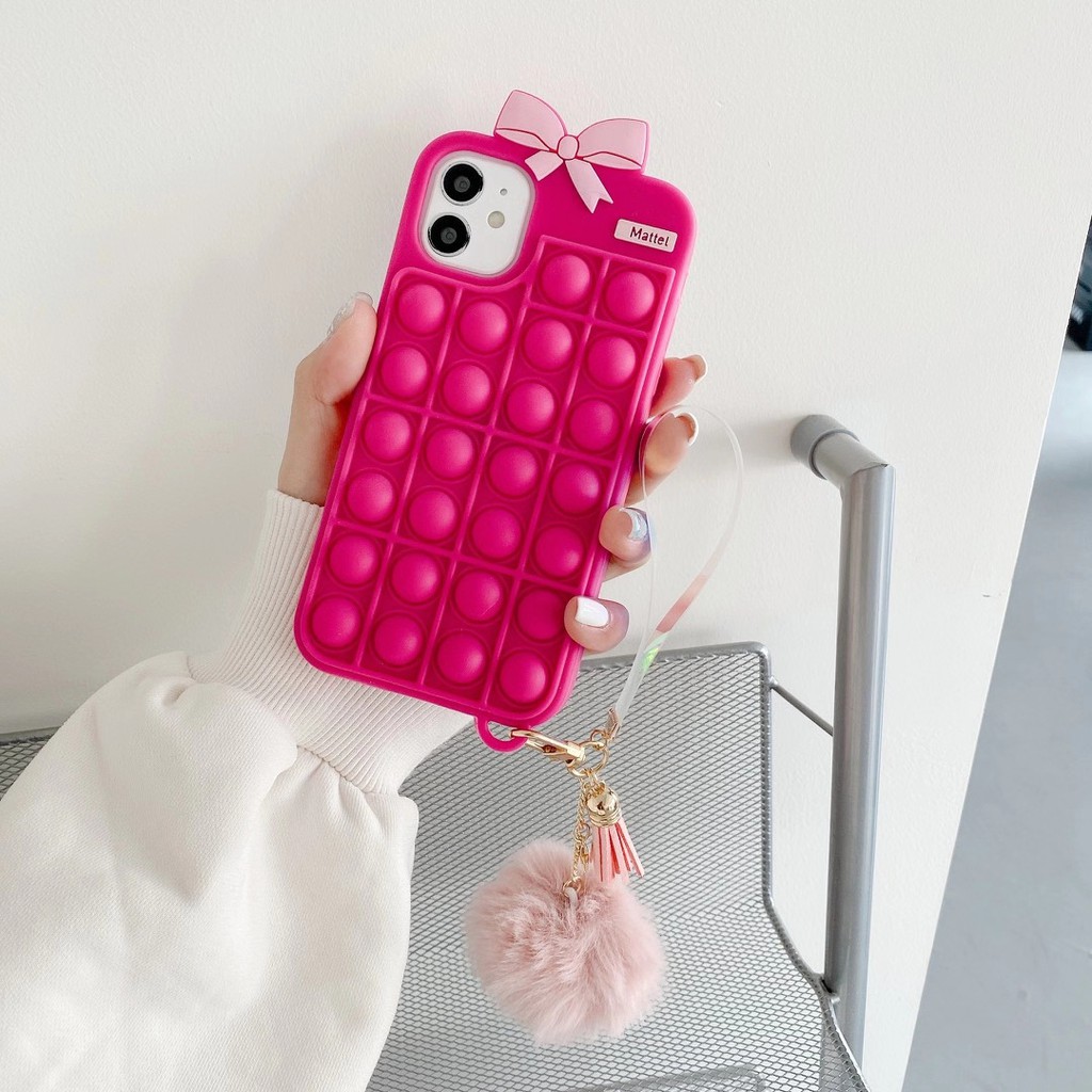 Beautiful Barbie Foxmind silicone phone cases with keychain for Iphone 12 pro max 11 pro max xs max xr x 7 8 plus 6 6s plus Beautiful decompression game silicone phone covers