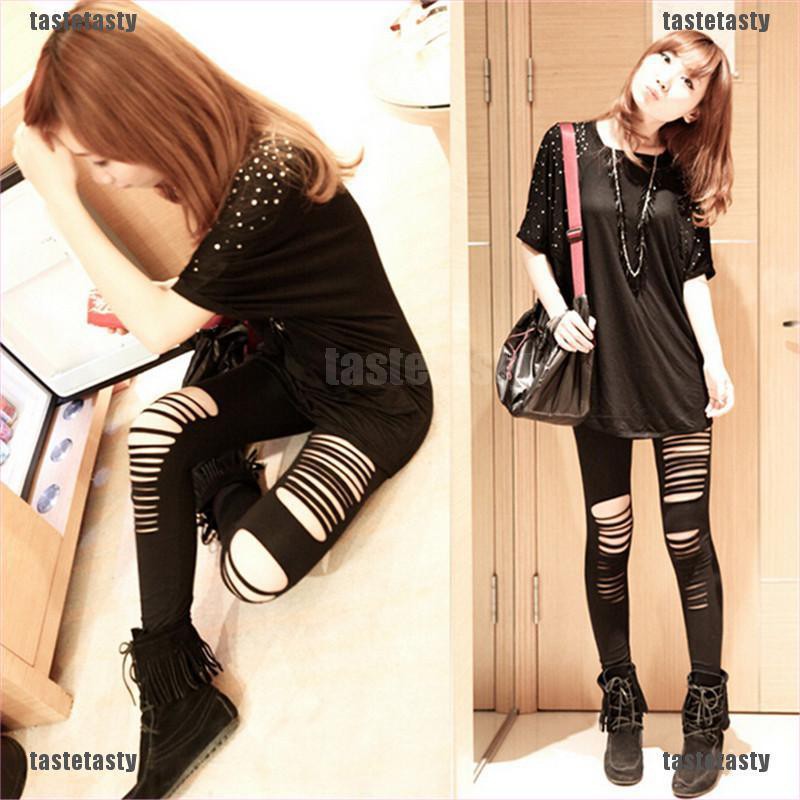 Quần Legging Đen Kẻ Sọc Phong Cách Gothic Quyến Rũ Cho Nữ