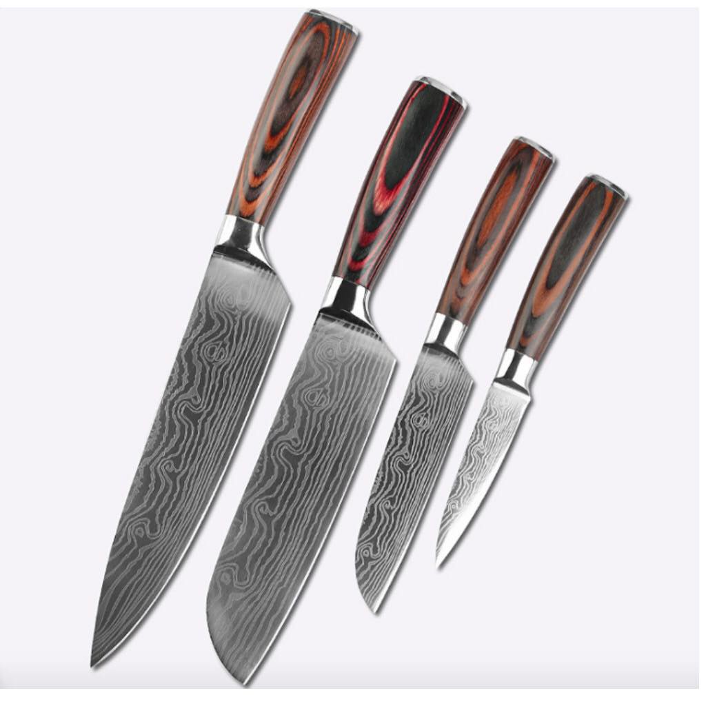 Combo 4 dao thép SEKI Damascus - nguyên đai nguyên kiện từ Nhật