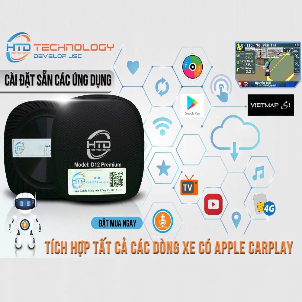 HTD D12 Premium - Android Box Cho ô tô - Ram 4G, Rom 64GB