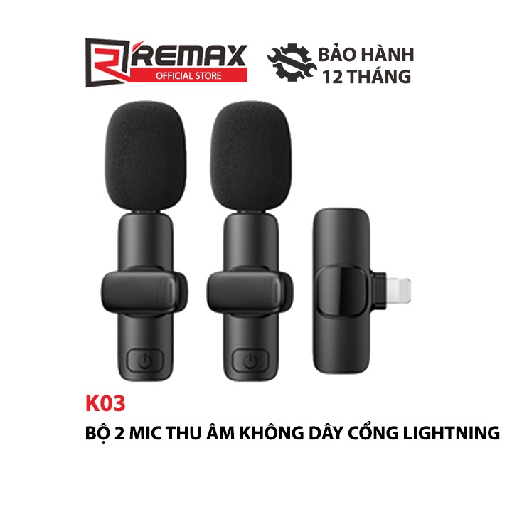 [Mã ELHACE giảm 4% đơn 300K] Bộ 2 Micro không dây hỗ trợ Livestream thiết bị cổng Lightning Remax K03