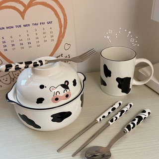 Tô đựng thức ăn giữ nhiệt có nắp đậy hình bò sữa dễ thương