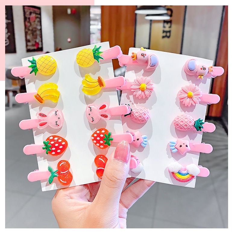 Set 10 Kẹp Tóc Mái Màu Hồng Đính Trái Cây Dễ Thương Cho Bé Gái - Dumi Shop