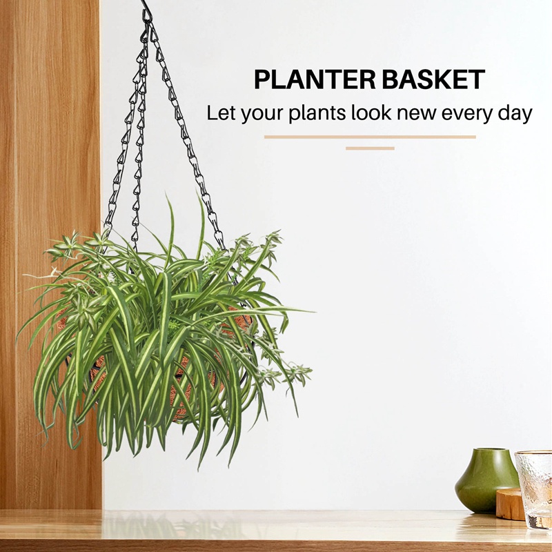 Chậu Trồng Cây Màu Đen Có Dây Xích Treo Trang Trí Ban Công / Sân Vườn Kích Thước 8inch