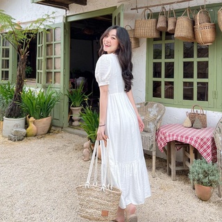 Đầm NAMIA - Đầm cổ tim dáng midi nẹp nút