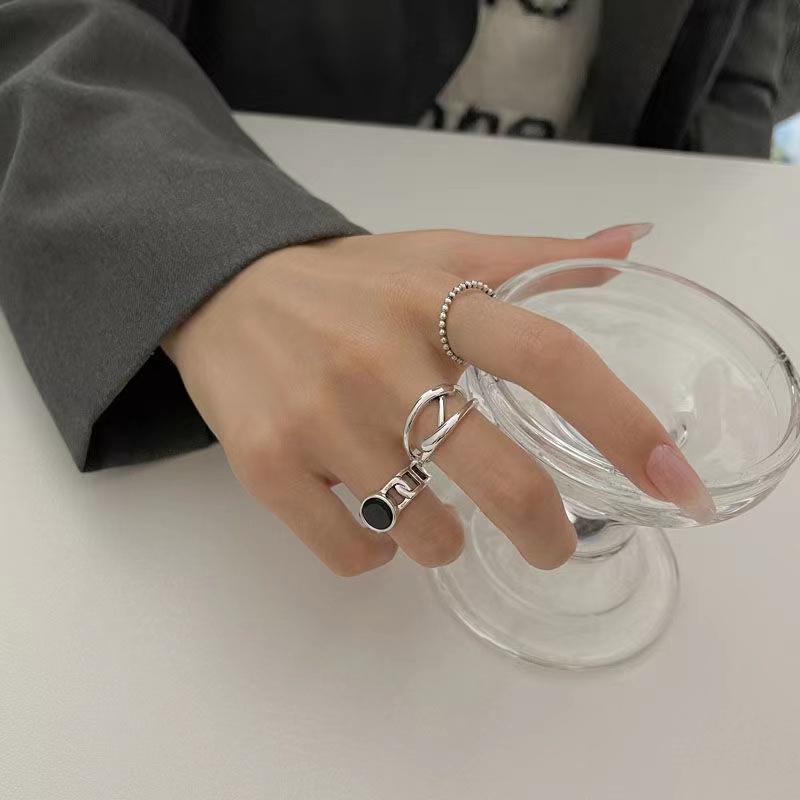 iF YOU Set 3 nhẫn   mạ bạc phong cách cổ điển Hàn Quốc cho nữ