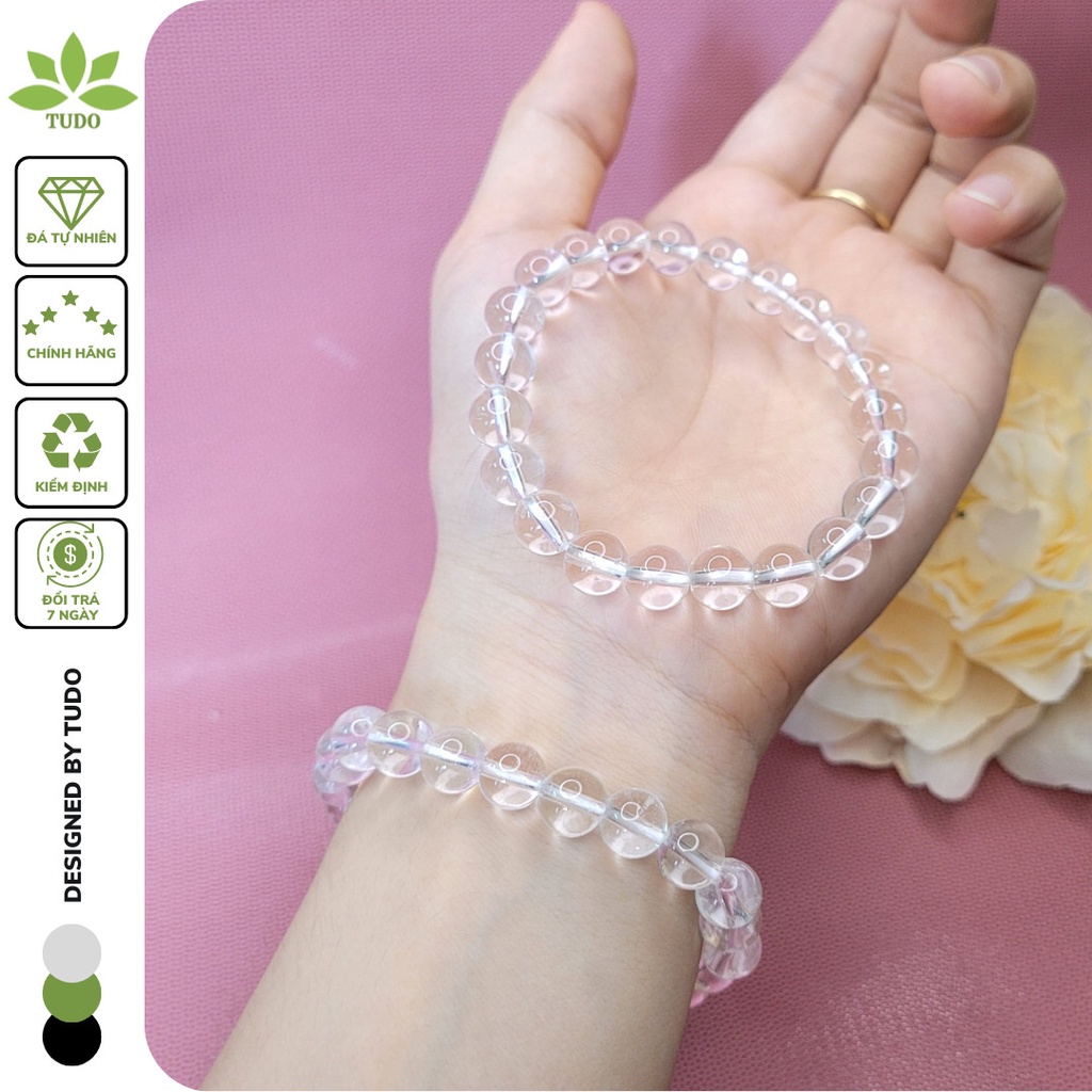 Vòng tay đá TA trắng hạt 8li tròn trơn TUDO VDTATR