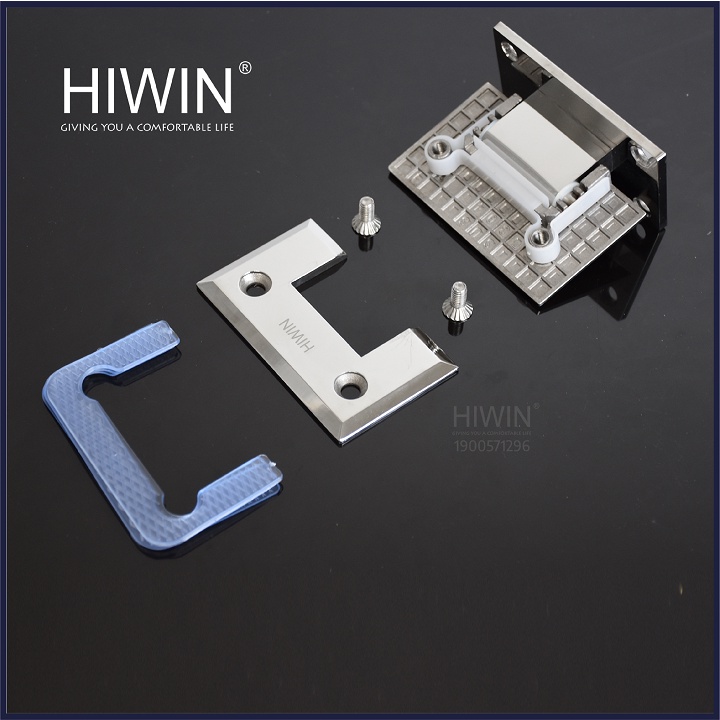 Bản lề phòng tắm kính 90 độ kính tường đế cân cạnh vát chất liệu inox 304 mặt gương HIWIN HG-005