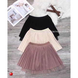 Chân váy xếp ly pha chân ren QC