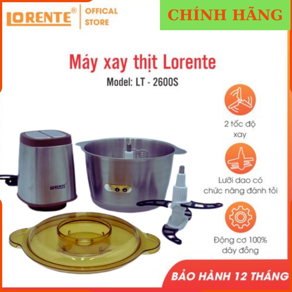 Máy xay thịt, bóc tỏi cối inox 1.8L LORENTE, công suất 300W, động cơ dây đồng, bảo hành 12 tháng