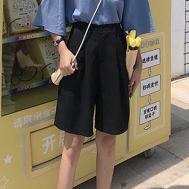 QUẦN ỐNG RỘNG CULOTTES NGẮN ĐẦU GỐI MÀU ĐEN TRƠN ULZZANG