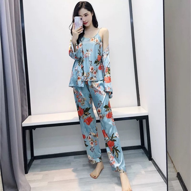 Set Bộ Đồ Ngủ Lụa 3 Món Hoạ Tiết Sang Chảnh Chất Đẹp (Có Size) CT009 | BigBuy360 - bigbuy360.vn