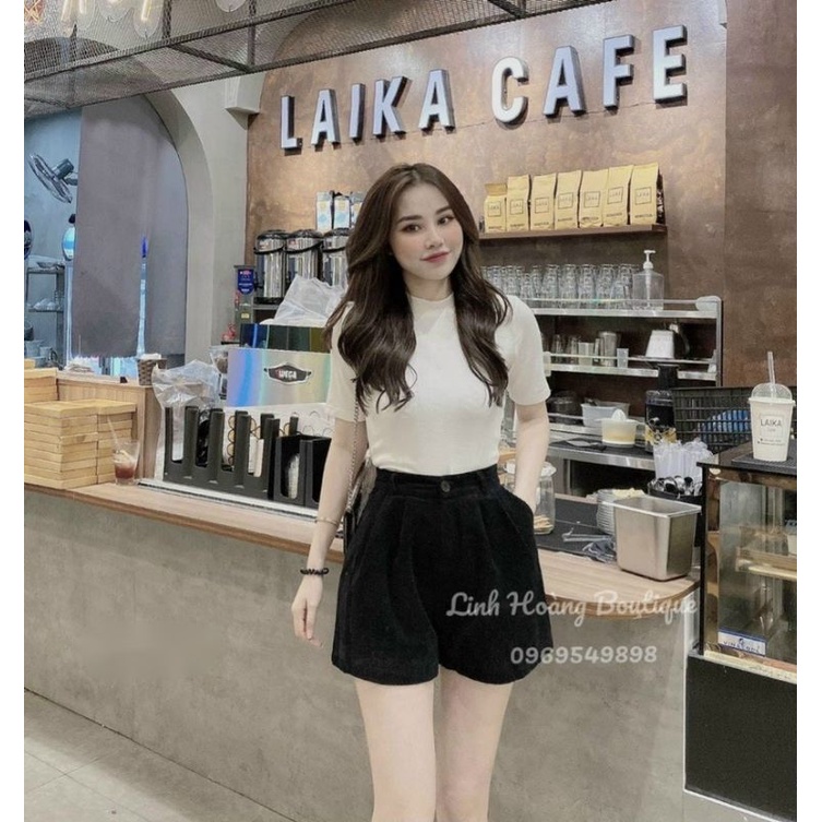 Quần sooc nhung tăm chun sau hàng QC