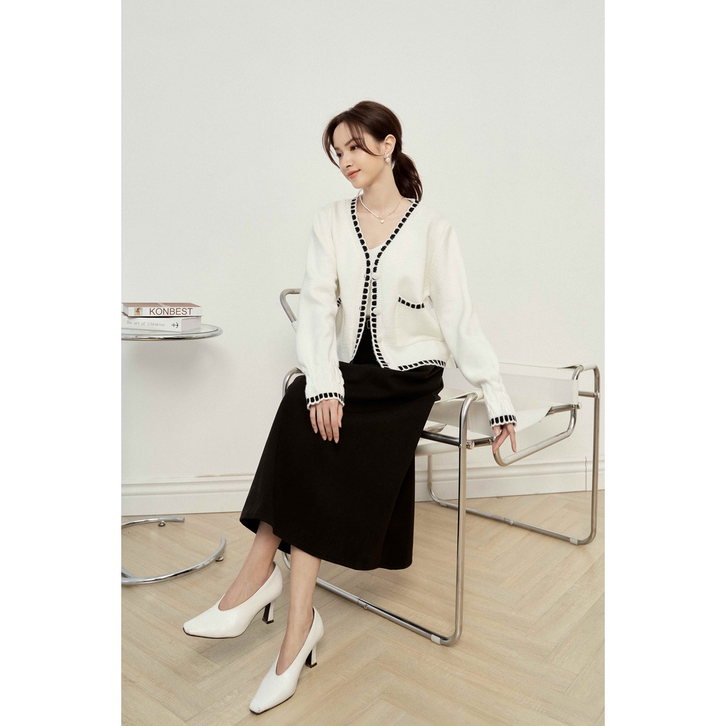 Cardigan phối viền cổ V 2 túi vuông TIINSTORE G21156
