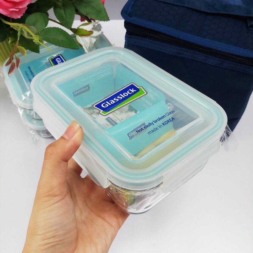 Bộ hộp cơm thủy tinh cường lực Glasslock 670ml chia ngăn + 2 hộp 400ml kèm túi giữ nhiệt | BigBuy360 - bigbuy360.vn