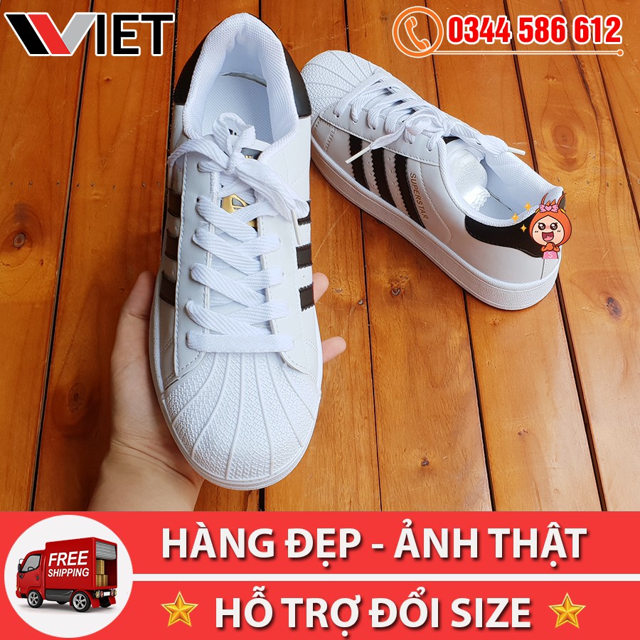 [MIỄN PHÍ SHIP TOÀN QUỐC] Giày Thể Thao SuperStar Sò Tem Vàng 3 Sọc Đen Giá Sale