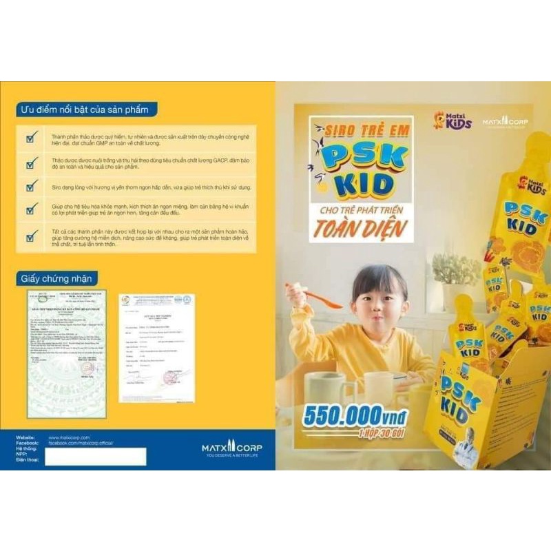 PSK KID siro cho bé hộp 30 gói siro ăn ngon chính hãng