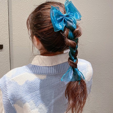 Kẹp tóc hình nơ phối lưới phong cách Hàn Quốc thời trang cho bé