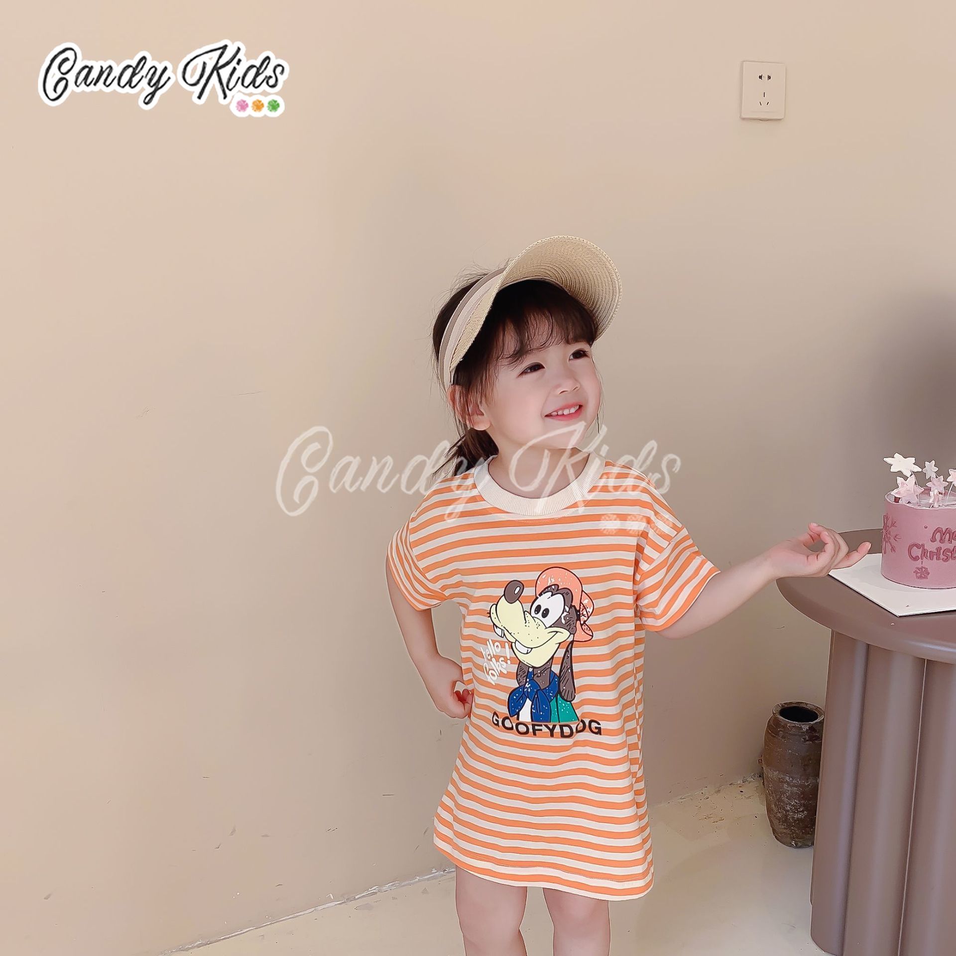 Áo thun dài họa tiết sọc in hình hoạt hình cho trẻ em 1-8 tuổi