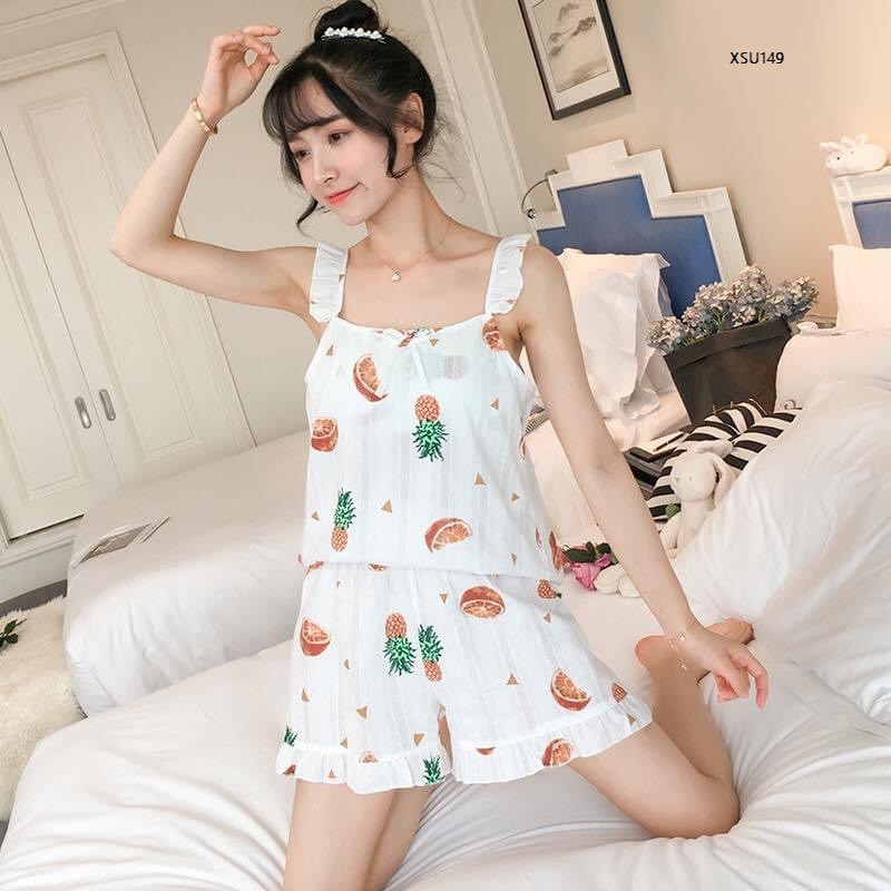 XẢ HÀNG XSU149 Set đồ ngủ cotton đũi mềm mịn dễ thương