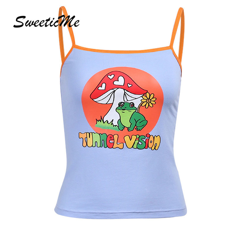 Áo Hai Dây In Họa Tiết Ếch Xinh Xắn Dành Cho Nữ 2021