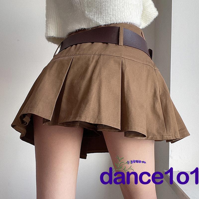 Chân váy chữ A lưng cao màu trơn phối thắt lưng thiết kế phong cách trẻ trung cho nữ