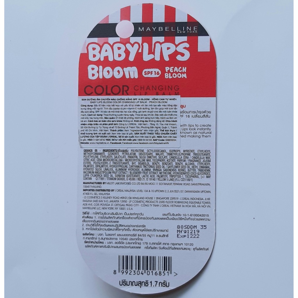 [hồng cam] Son lipice dưỡng ẩm chuyển màu chống nắng SPF16 Maybelline BabyLips  1.7g