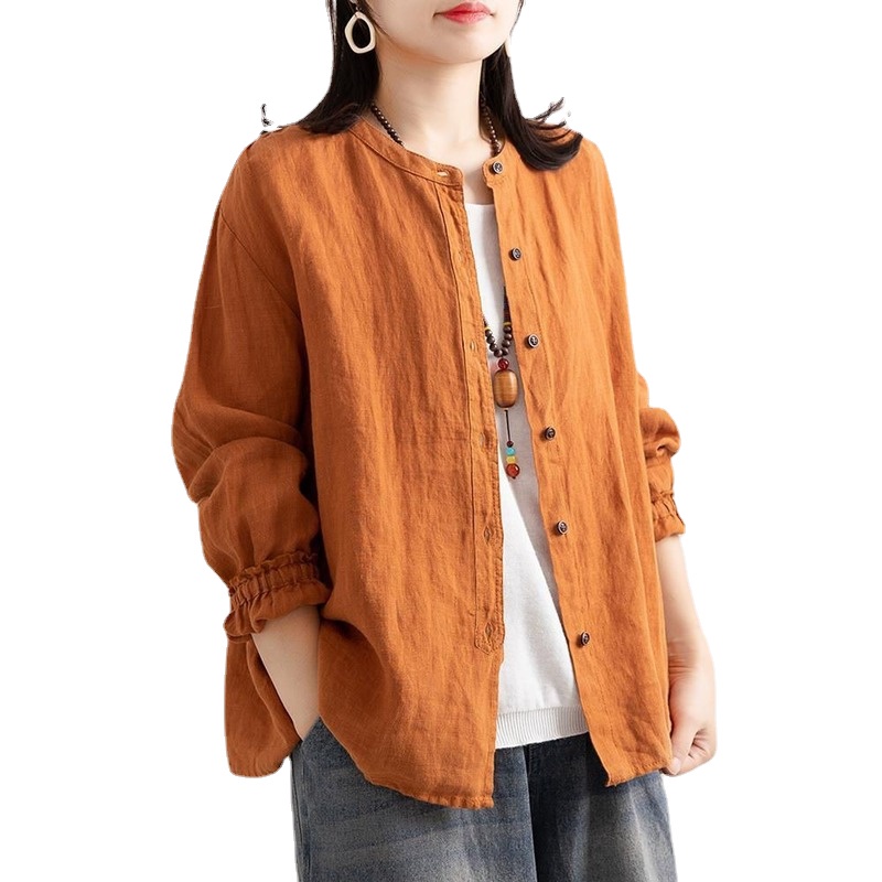 Áo Sơ Mi Vải Lanh cotton Cổ Tròn Dáng Rộng Thoáng Khí Mềm Mại Và Thoải Mái