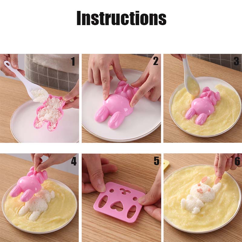 Khuôn Làm Cơm Nắm Hình Thỏ Hoạt Hình 3D Sáng Tạo Cho Trẻ Em