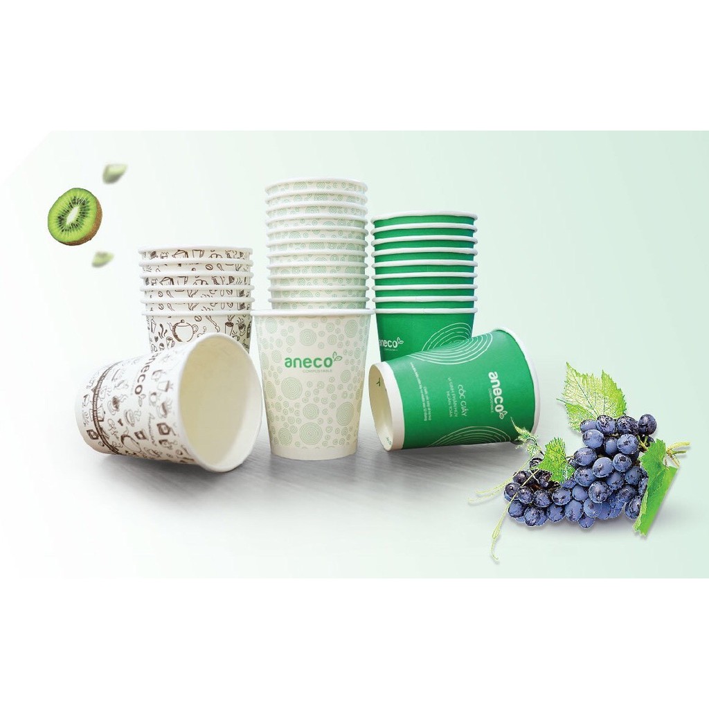 Cốc giấy dạng lốc ANECO phân hủy sinh học hoàn toàn - Không nhựa 100% - Bảo vệ môi trường (Lốc 50-100 cốc)