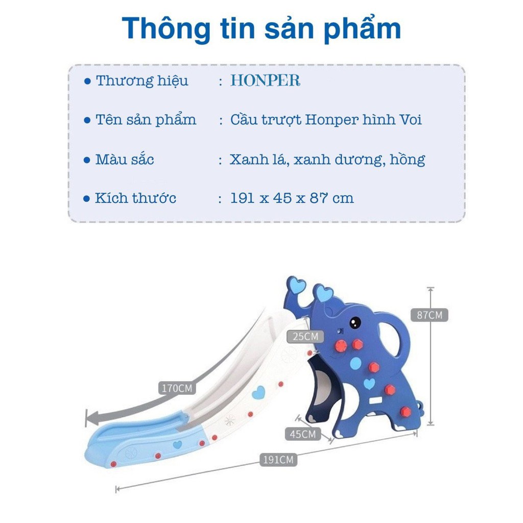 Cầu trượt - bóng rổ voi con Dumbo size lớn khủng 1m9 cho bé màu Hồng - Xanh dương - Xanh lá