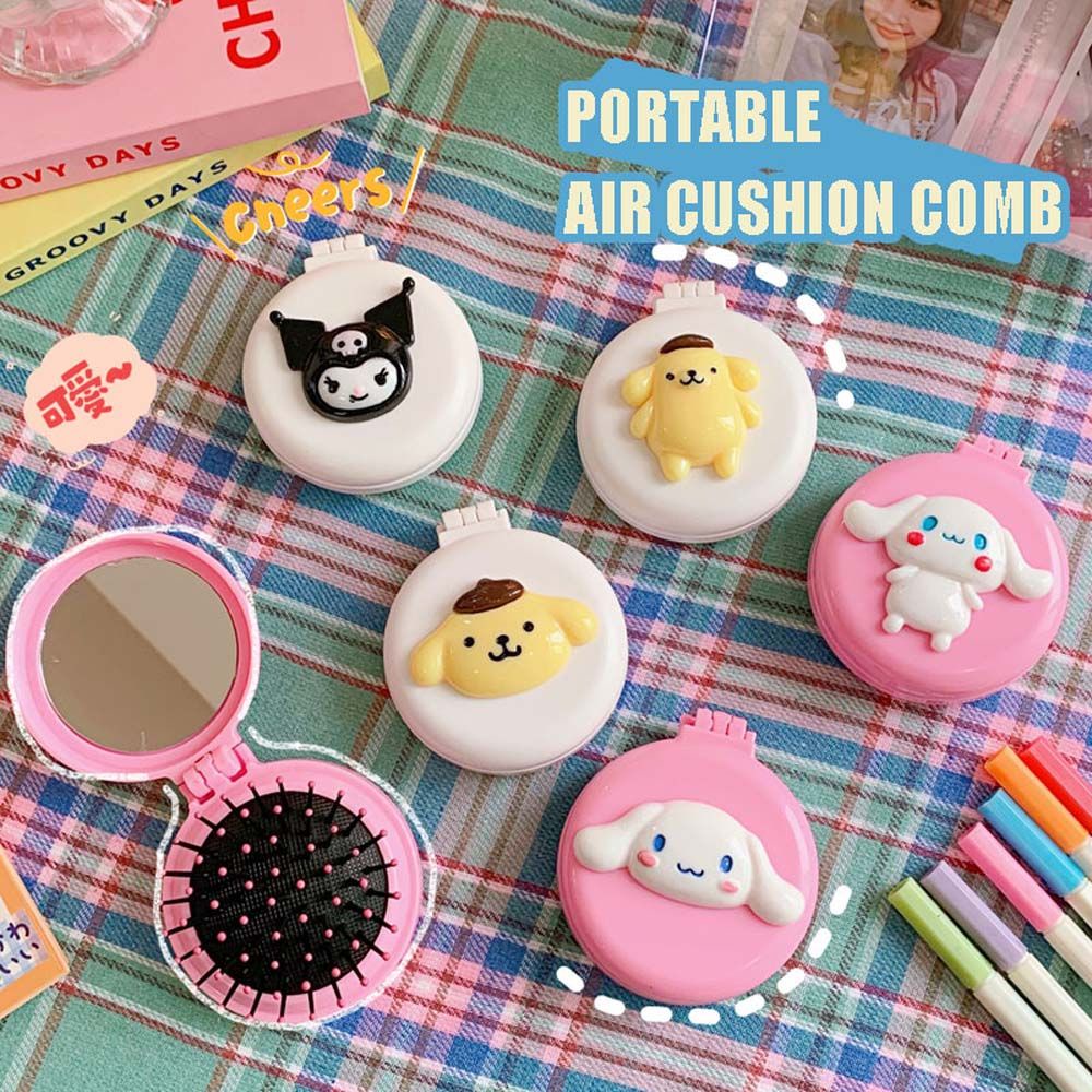 [Hàng mới về] Lược chải tóc gắn gương trang điểm mini hình tròn in hoạt hình đáng yêu