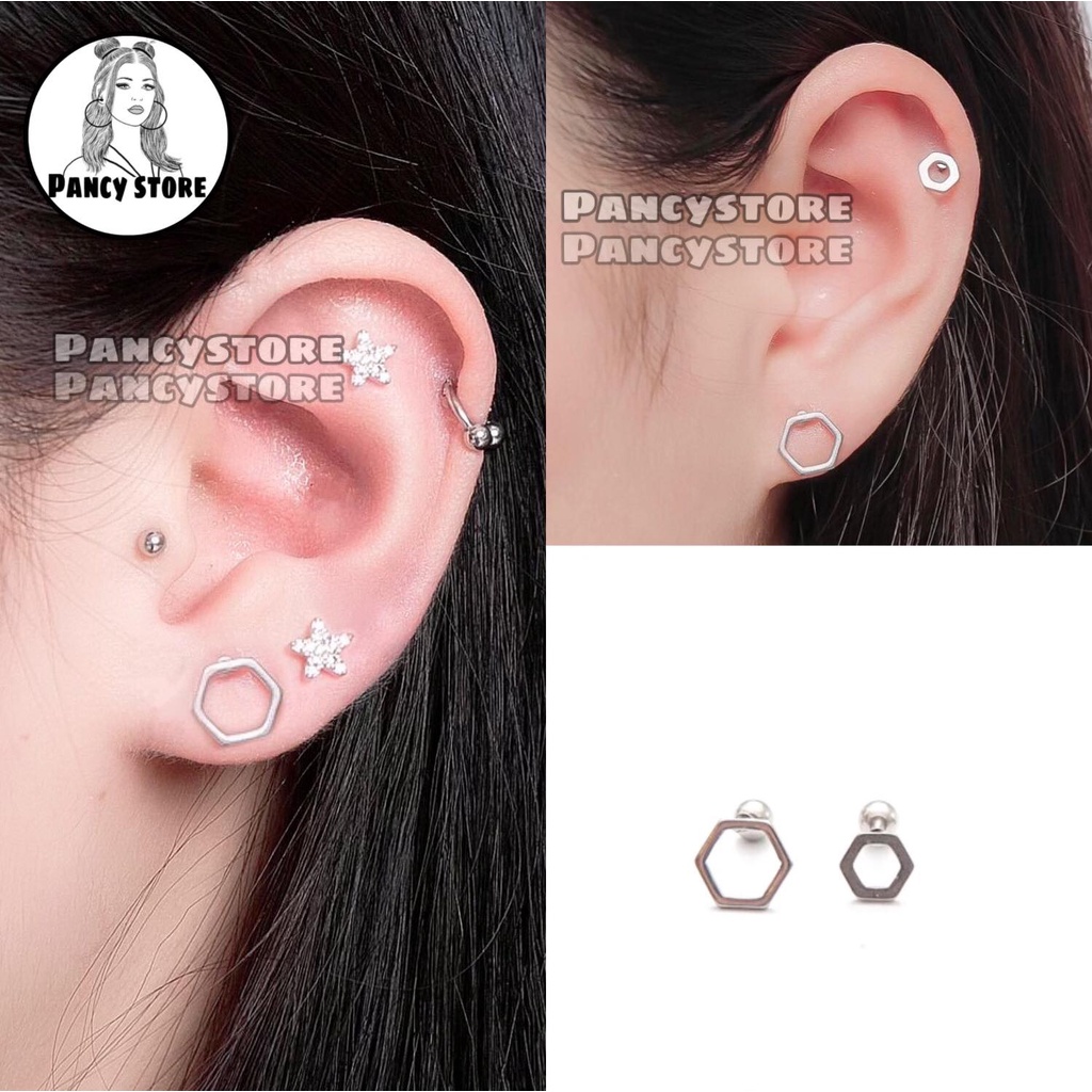 khuyên tai bông tai titan lục giác
