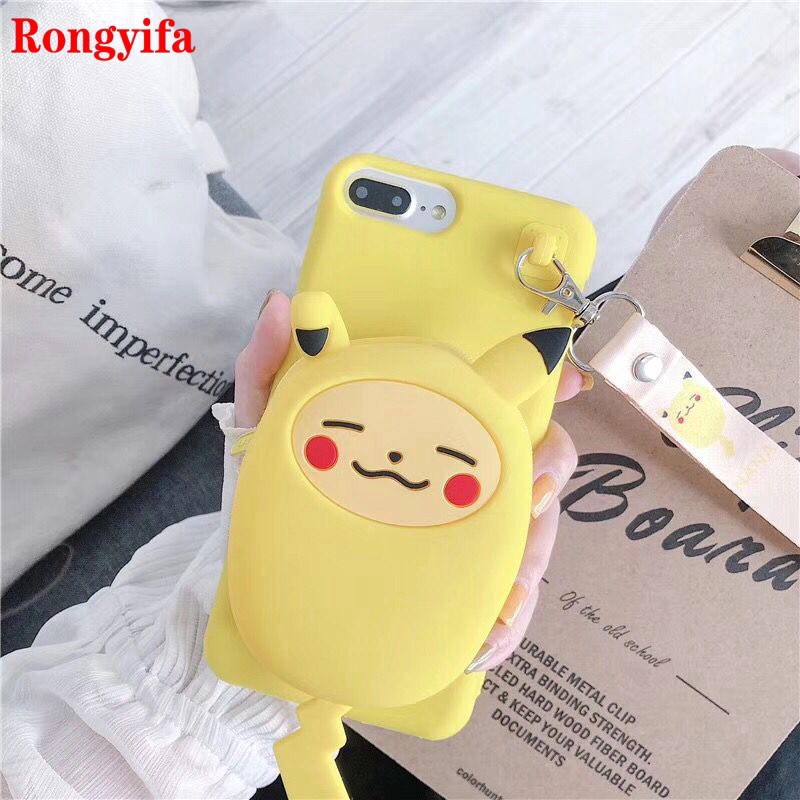 Ốp điện thoại dẻo dạng ví Pikachu Snoopy Kaws 3D có dây đeo cho Samsung Galaxy S7 S6 Edge S8 S9 S10 Plus S10e A5 2016