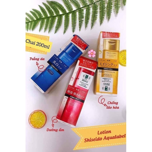 Nước hoa hồng Aqualabel Shiseido màu xanh đỏ,vàng 200ml Nhật Bản