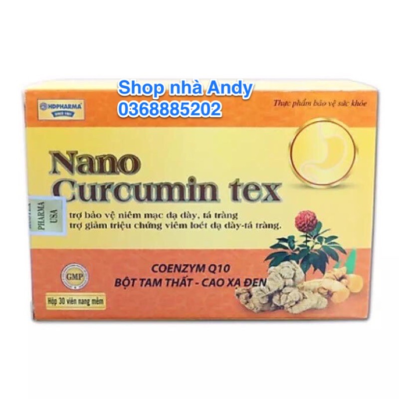 Viên tinh nghệ Nano Curcumin Gold Tex Tam Thất Xạ Đen giảm viêm loét dạ dày, tá tràng - Hộp 30 viên