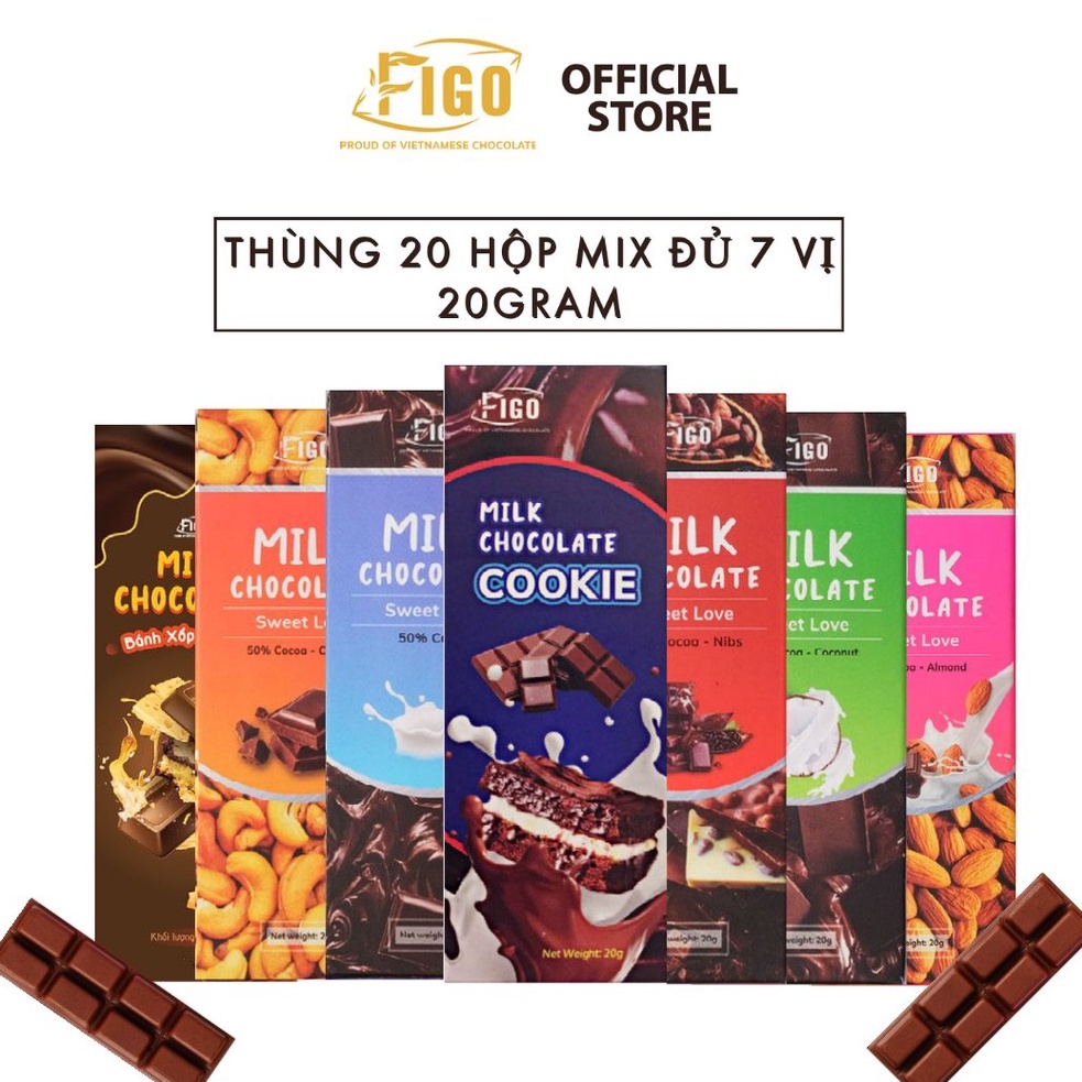 Chocolate 50% Cacao| Kẹo socola sữa đủ 7 vị Hạnh nhân Hạt điều Dừa Nho Phô mai FIGO