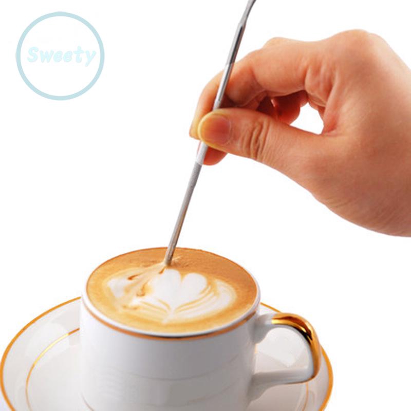 Bộ dụng cụ tạo hình cà phê latte gồm khuôn tạo hình bột cà phê và kim vẽ bằng thép không gỉ