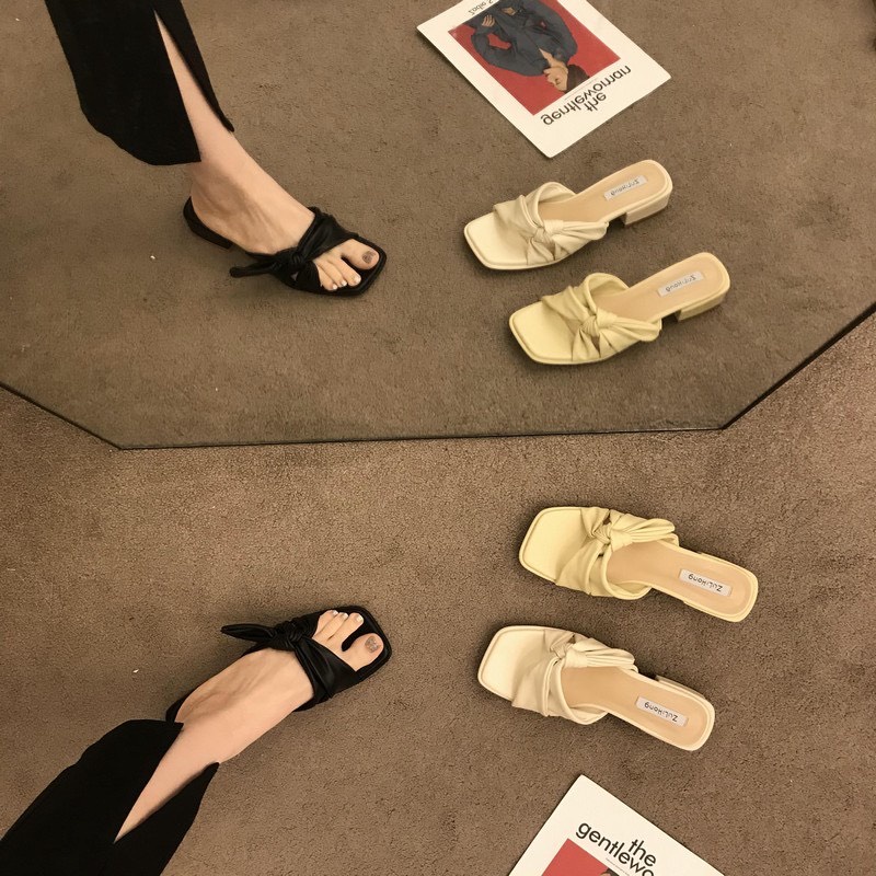 Guốc Nữ Đế Vuông Quai Ngang Nơ Da Mềm Cao Cấp QC Cao 3cm TRINH LÊ SHOP GIÀY DÉP