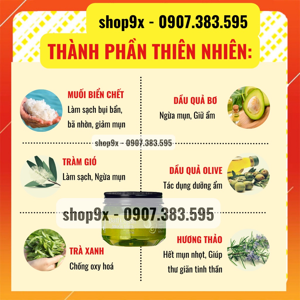 Muối Tắm Giảm Mụn Lưng - Giảm Viêm Nang Lông - Sạch Thâm Mông Và Thâm Vùng Kín Tinh Chất Muối Biển Tràm Trà 220gr
