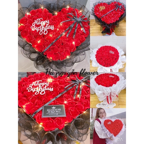 [Hoa sáp thơm - quà 14/2]_ Bó hoa hồng sáp  75 bông kết hợp lưới siêu sang tặng kèm đèn nháy và full toping