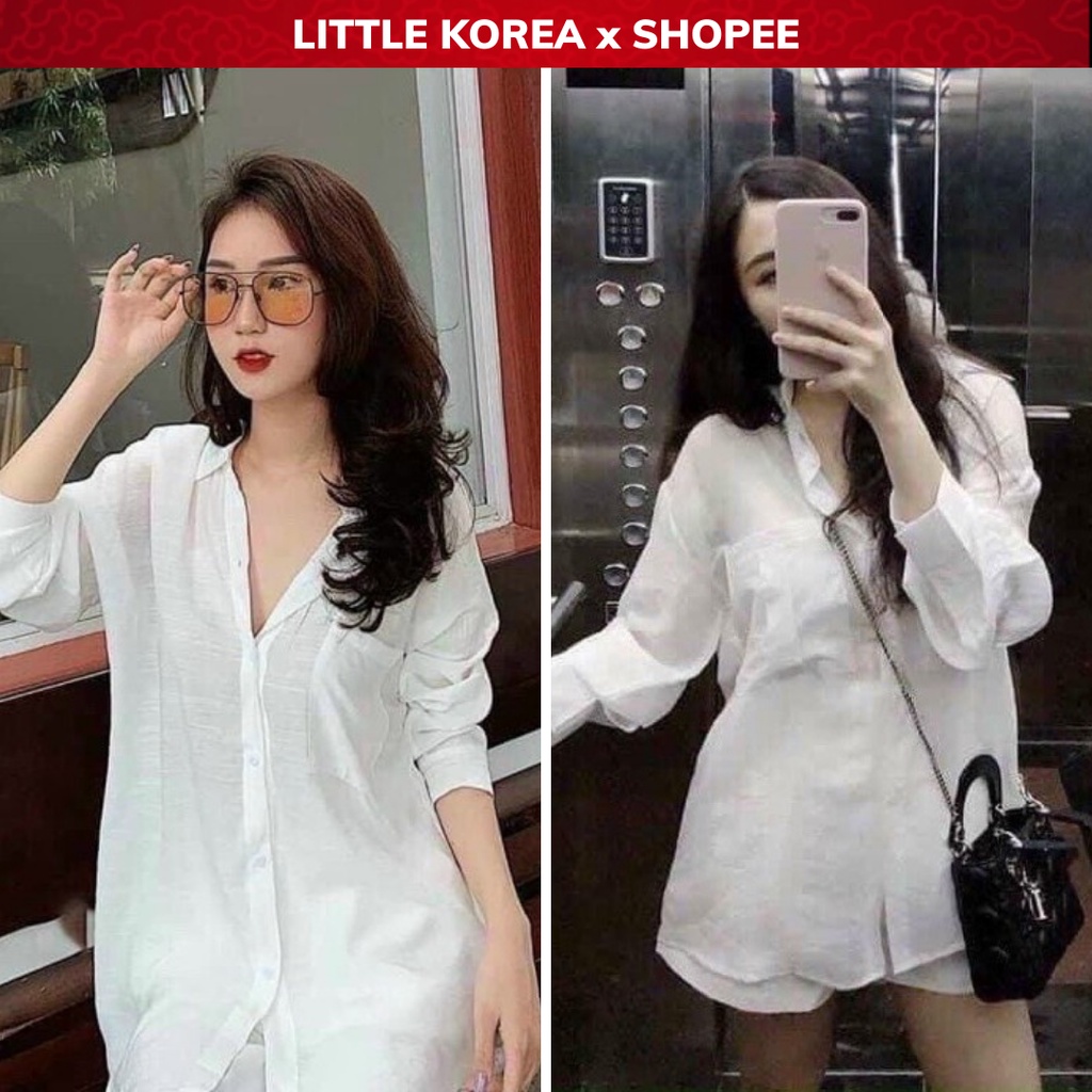 Áo Sơ Mi Nữ GU Màu Trắng Basic Form Rộng Dáng Suông Tay Dài Thời Trang Kiểu Công Sở - LITTLE KOREA